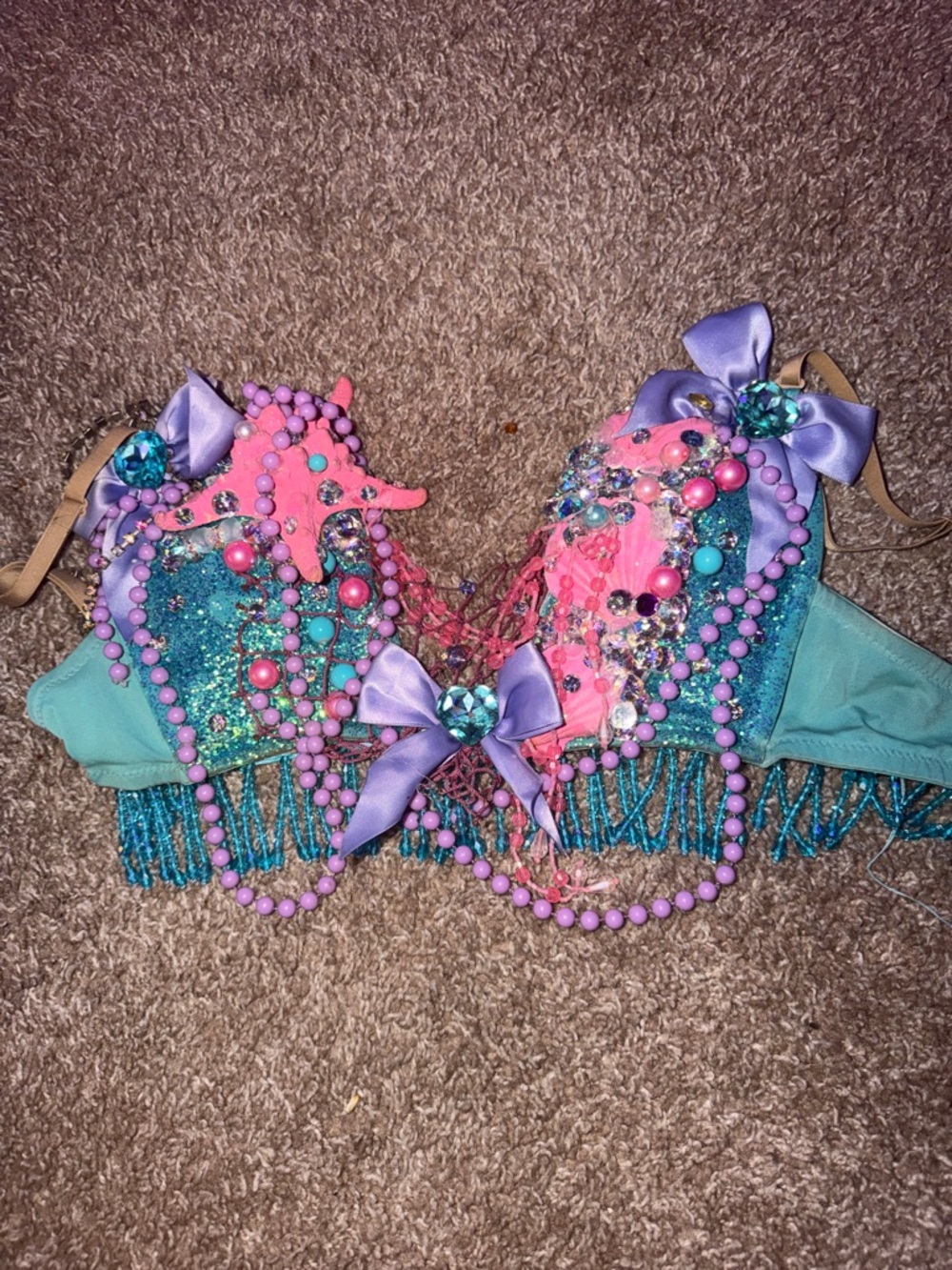 Dolls Kill Teal Turquoise Mermaid Bra with Pink & Purple Accents